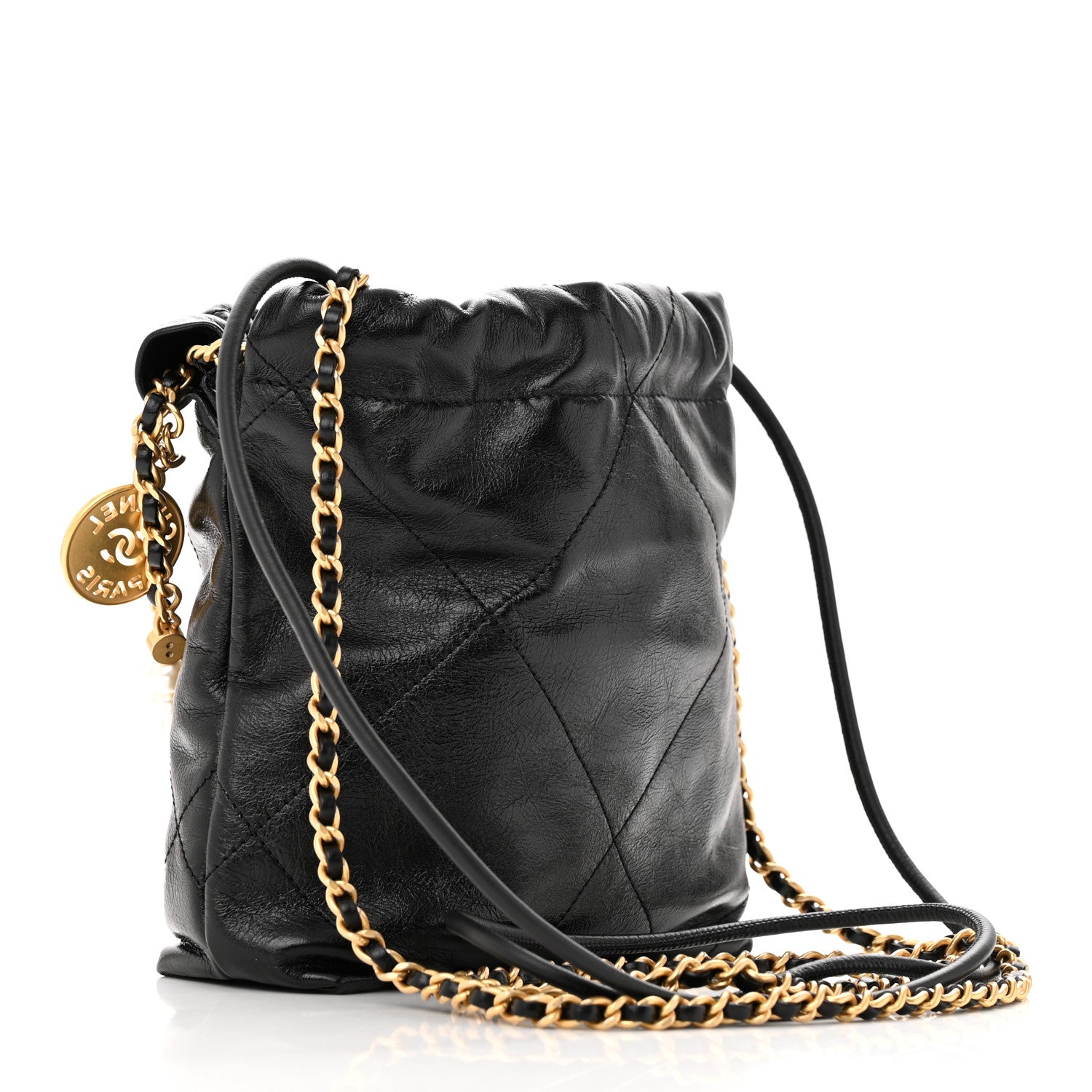 Chanel Shiny Crumpled Calfskin Quilted Pearl Mini Chanel 22 Black 3 of 11