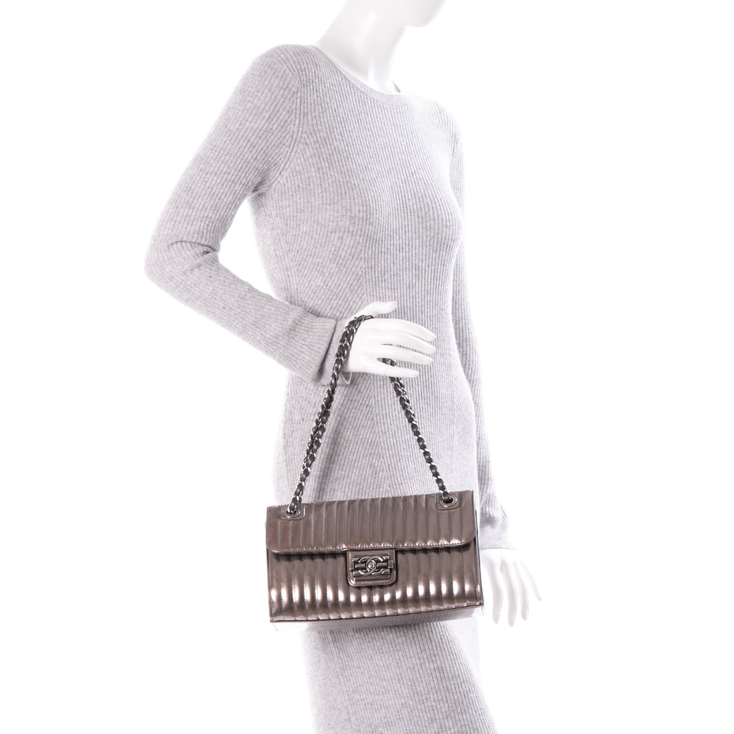Metallic Calfskin Maharaja Express Flap Silver