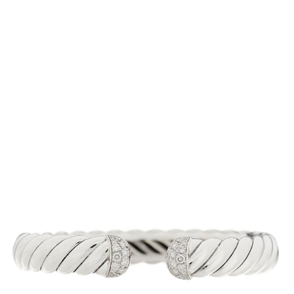 David Yurman Sterling Silver Diamond 10mm Sculpted Cable Cuff Bracelet 1 of 3