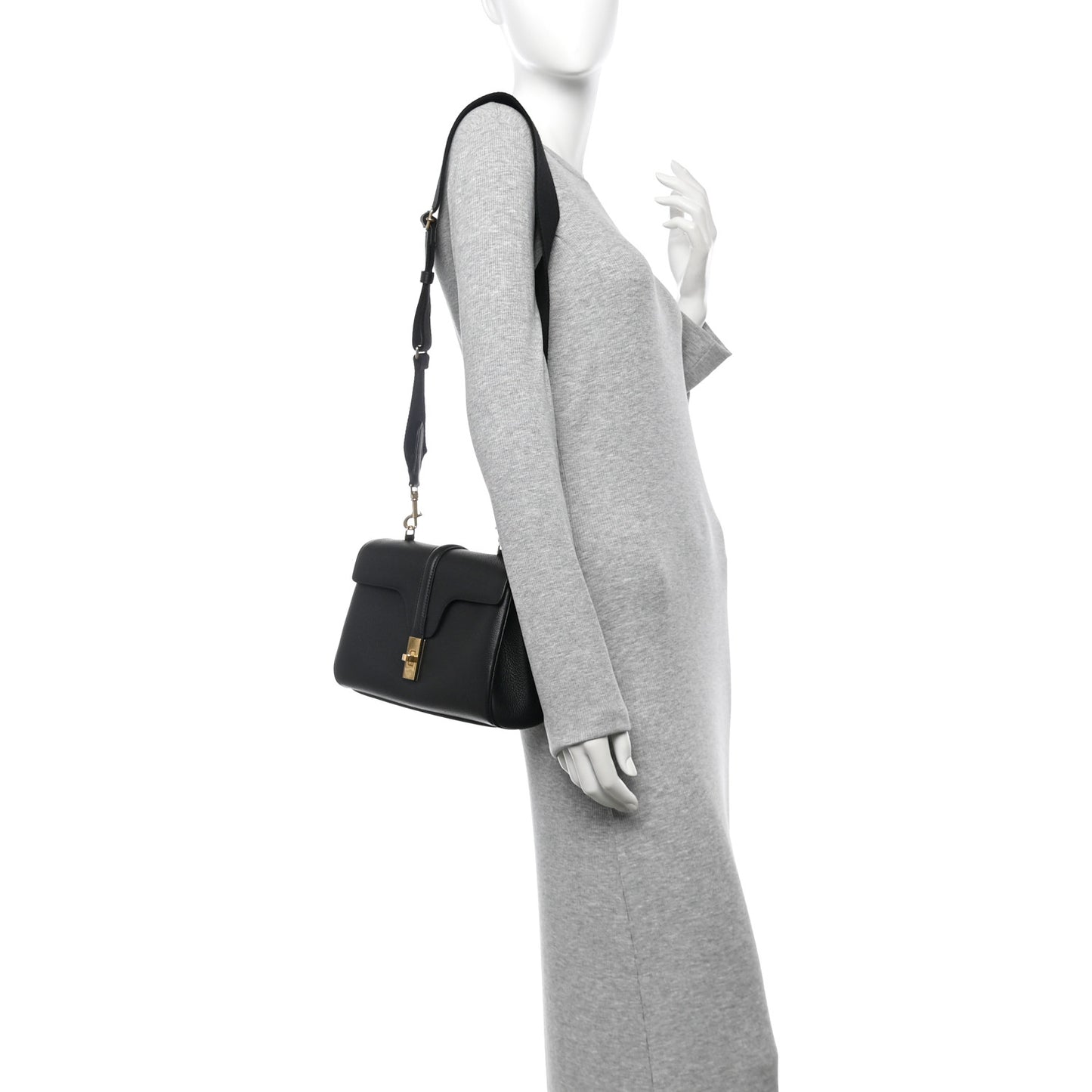 Grained Calfskin Teen Soft 16 Shoulder Bag Black
