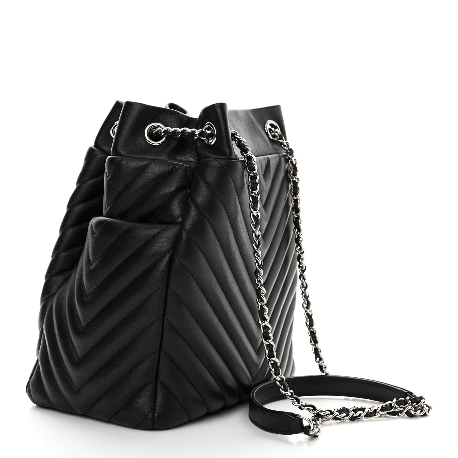 Chanel Lambskin Chevron Small Urban Spirit Drawstring Bag Black 3 of 11