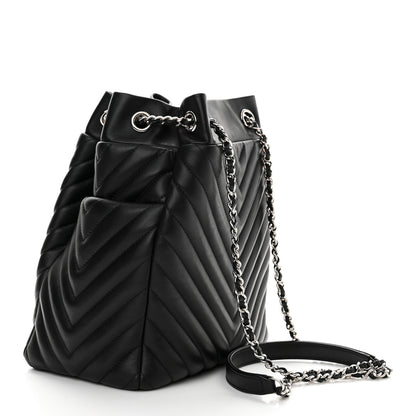 Chanel Lambskin Chevron Small Urban Spirit Drawstring Bag Black 3 of 11