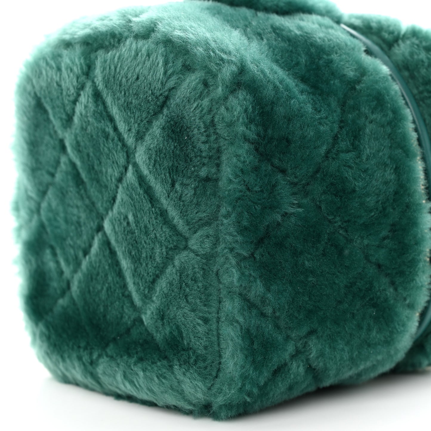 Shearling Lambskin Quilted Small Vanity Case Green
