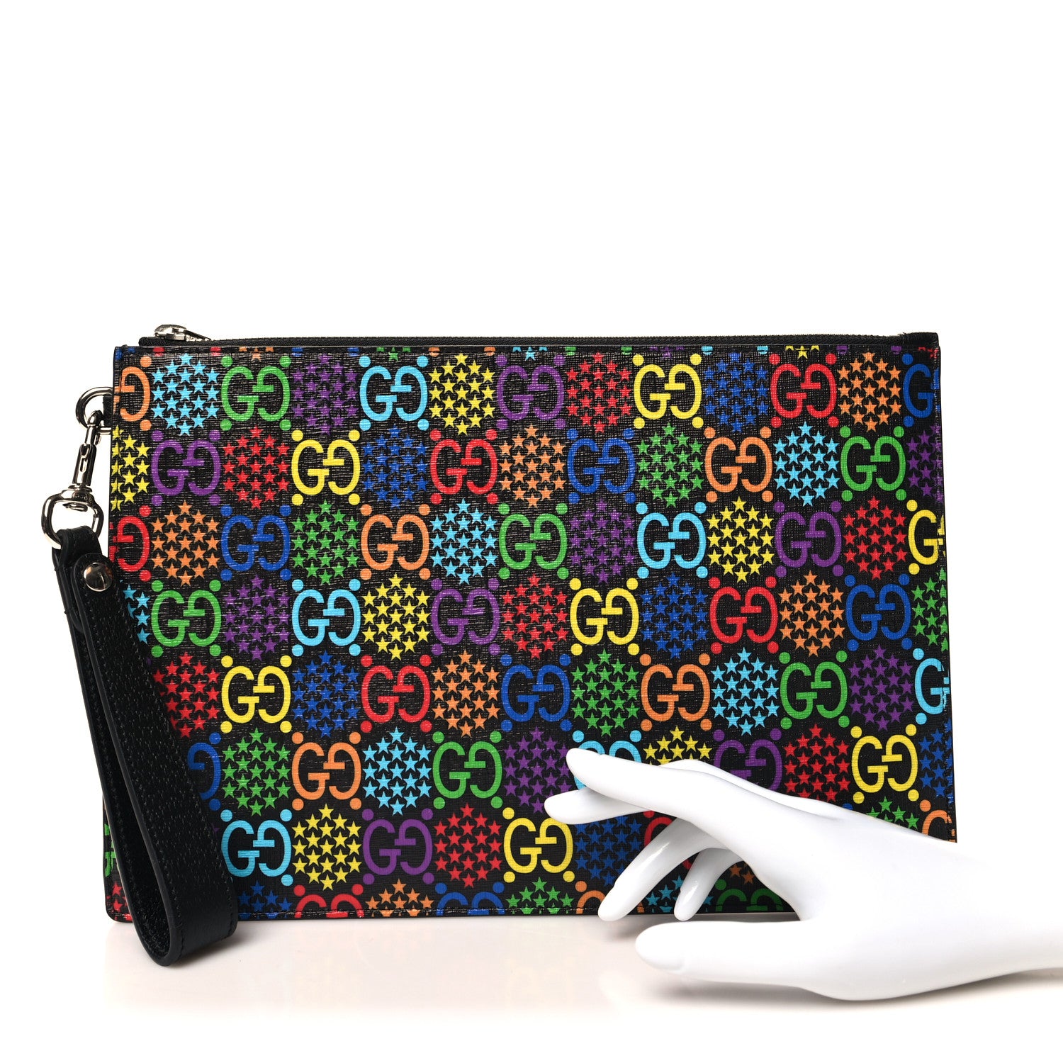 Gucci GG Supreme Monogram Psychedelic Zip Wristlet Pouch Black Multicolor 2 of 12