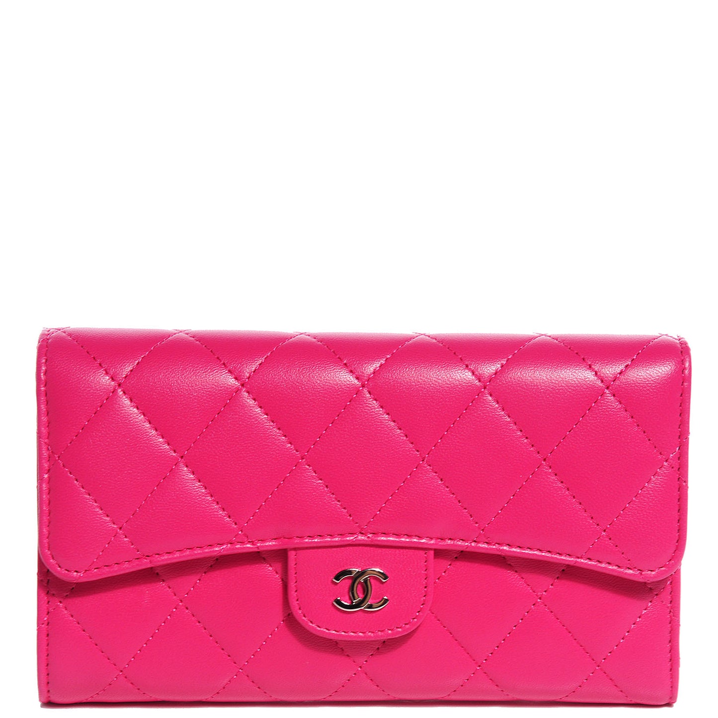 Lambskin Quilted Large Flap Wallet Dark Pink