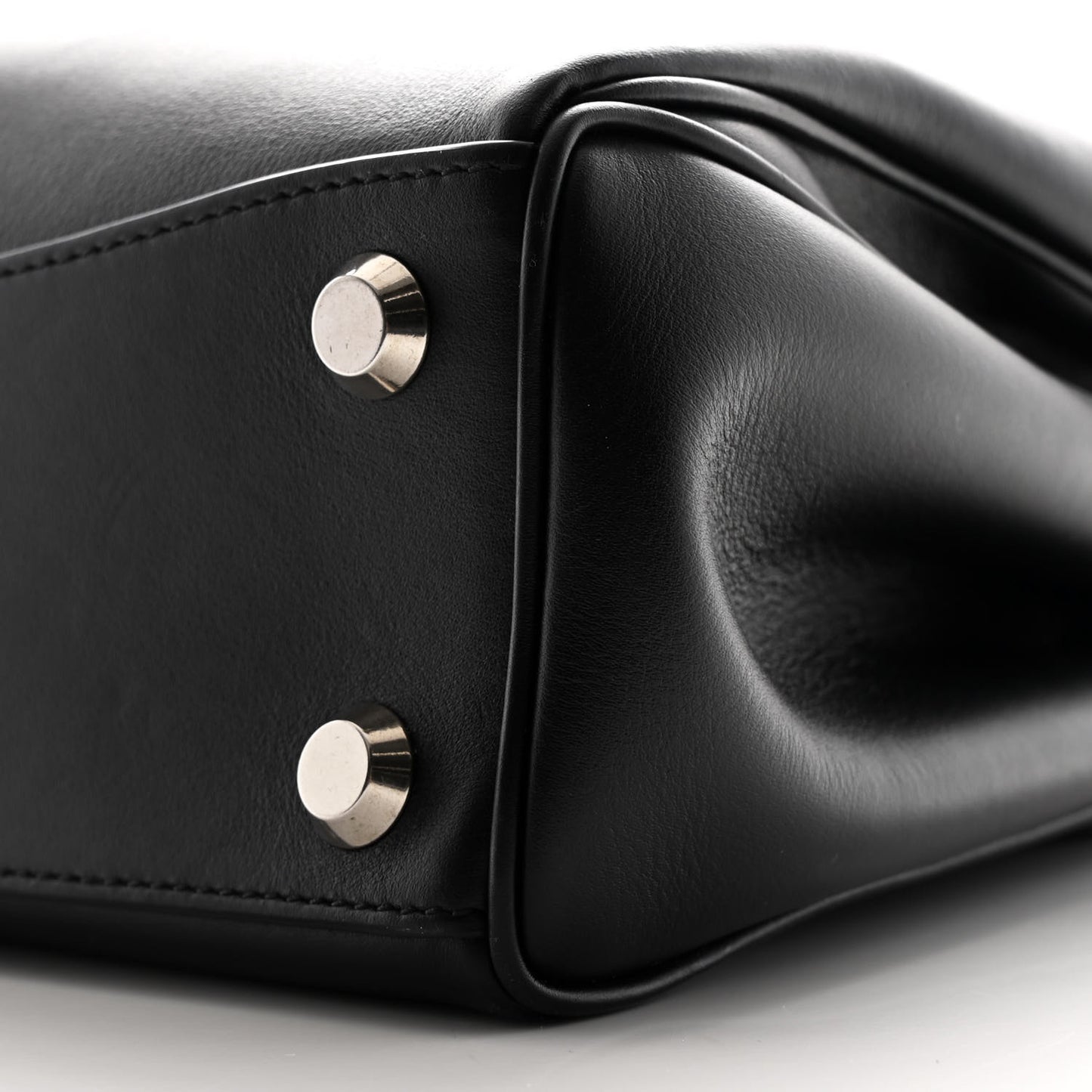 Natural Smooth Calfskin Small Rodeo Top Handle Handbag Black