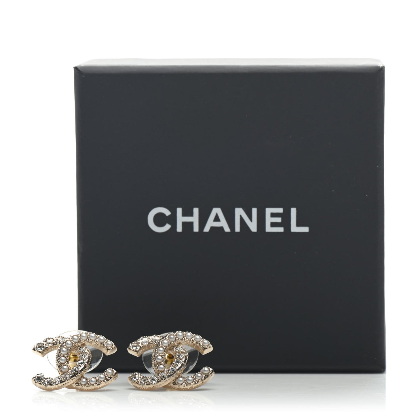 Pearl Crystal CC Earrings Gold