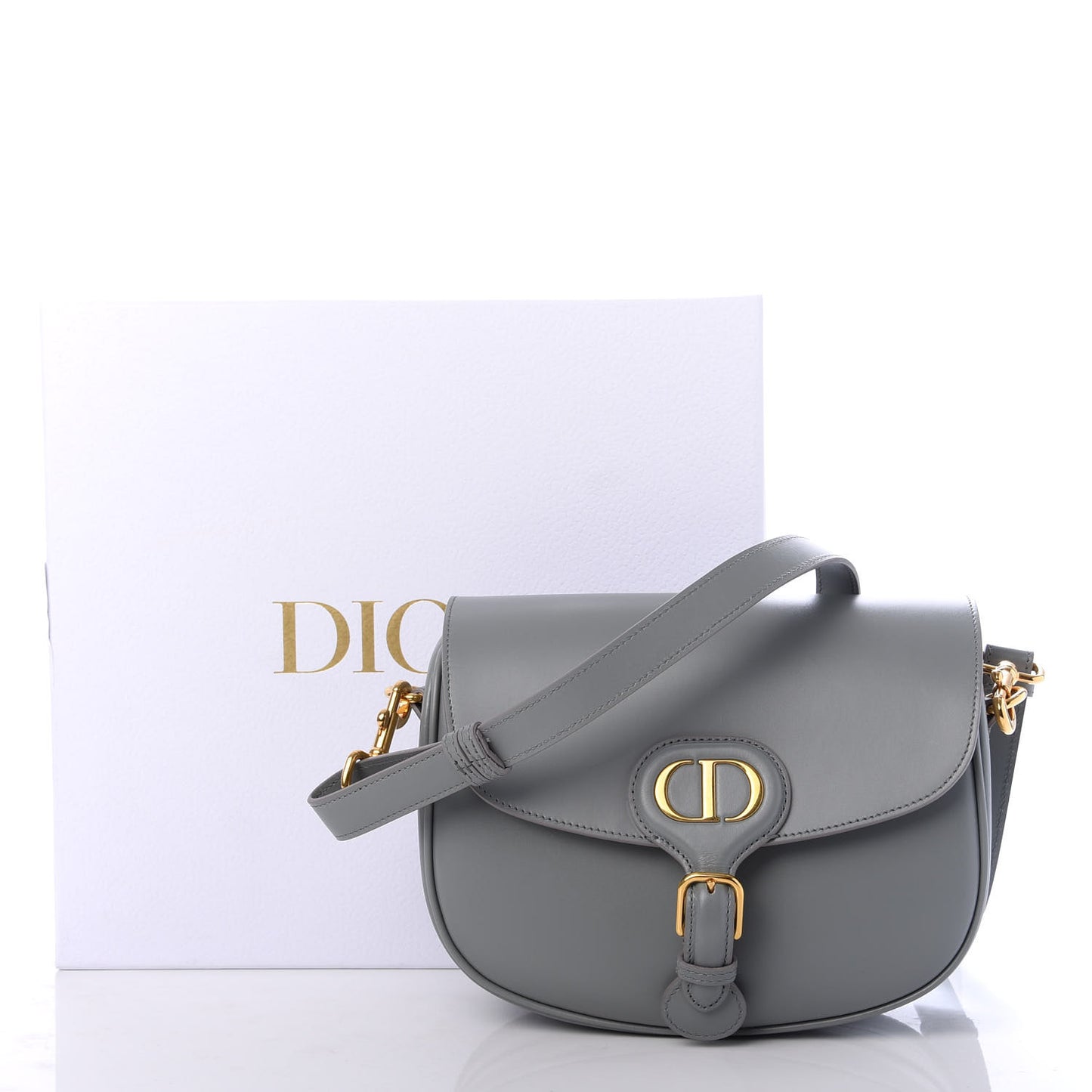 Box Calfskin Medium Bobby Flap Stone Grey