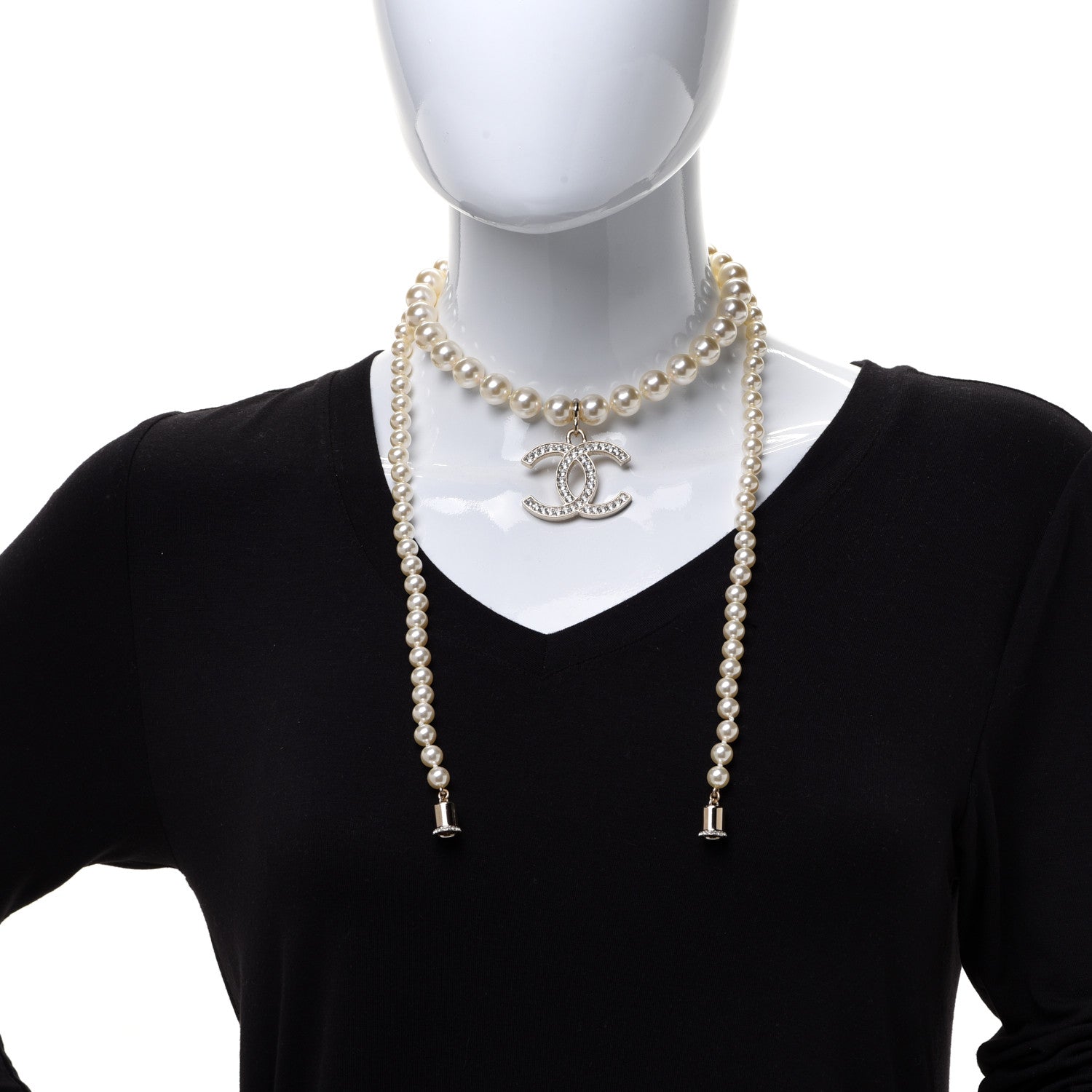 Chanel Pearl Crystal CC Airpods Necklace Gold 2 of 7