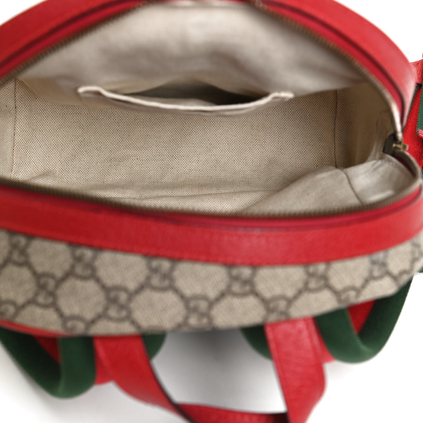 GG Supreme Monogram Web Bosco Patch Dome Backpack Beige Malva Hibiscus Red