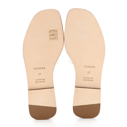 Hermes Box Calfskin Oran Sandals 37 White 5 of 9