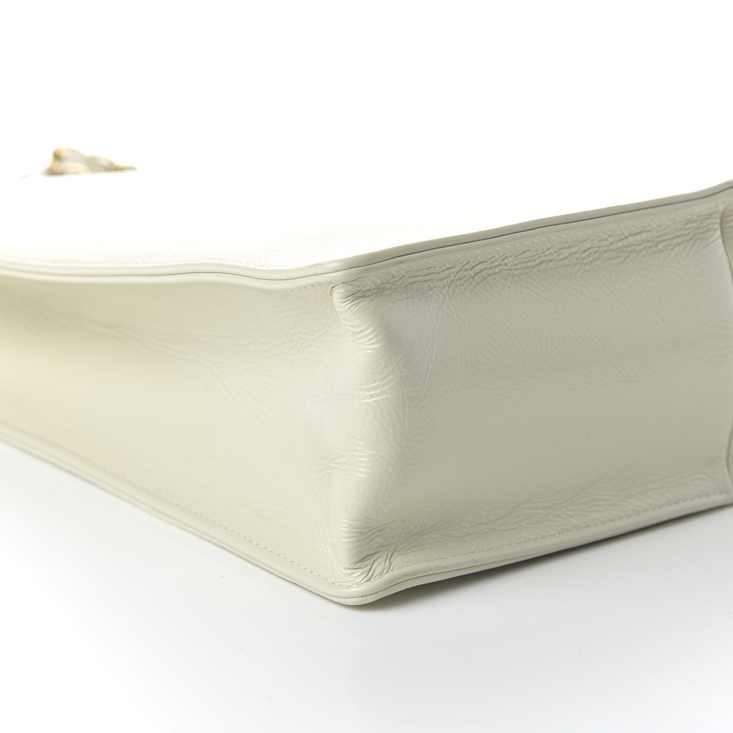 Shiny Aged Calfskin North South Shopping Bag White