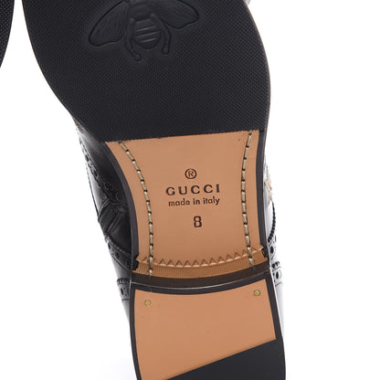 Gucci Calfskin Bee Star Embroidered Mens Queercore Brogue Wingtip Boots 7.5 Black 6 of 10