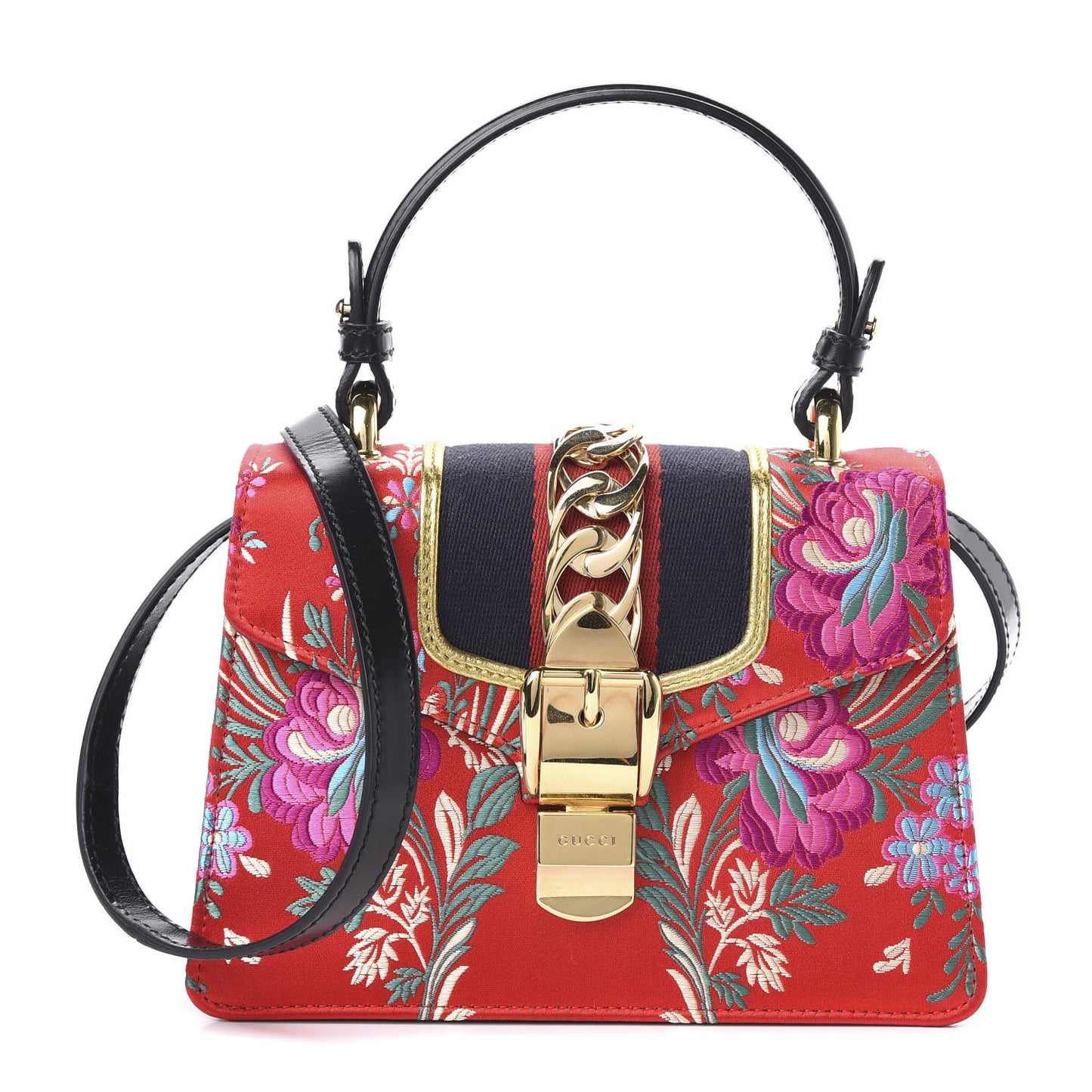 Jacquard Floral Mini Sylvie Top Handle Bag Red Multicolor Black