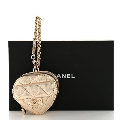 Chanel Metallic Lambskin Quilted CC Mini In Love Heart Bag Charm Gold 7 of 7