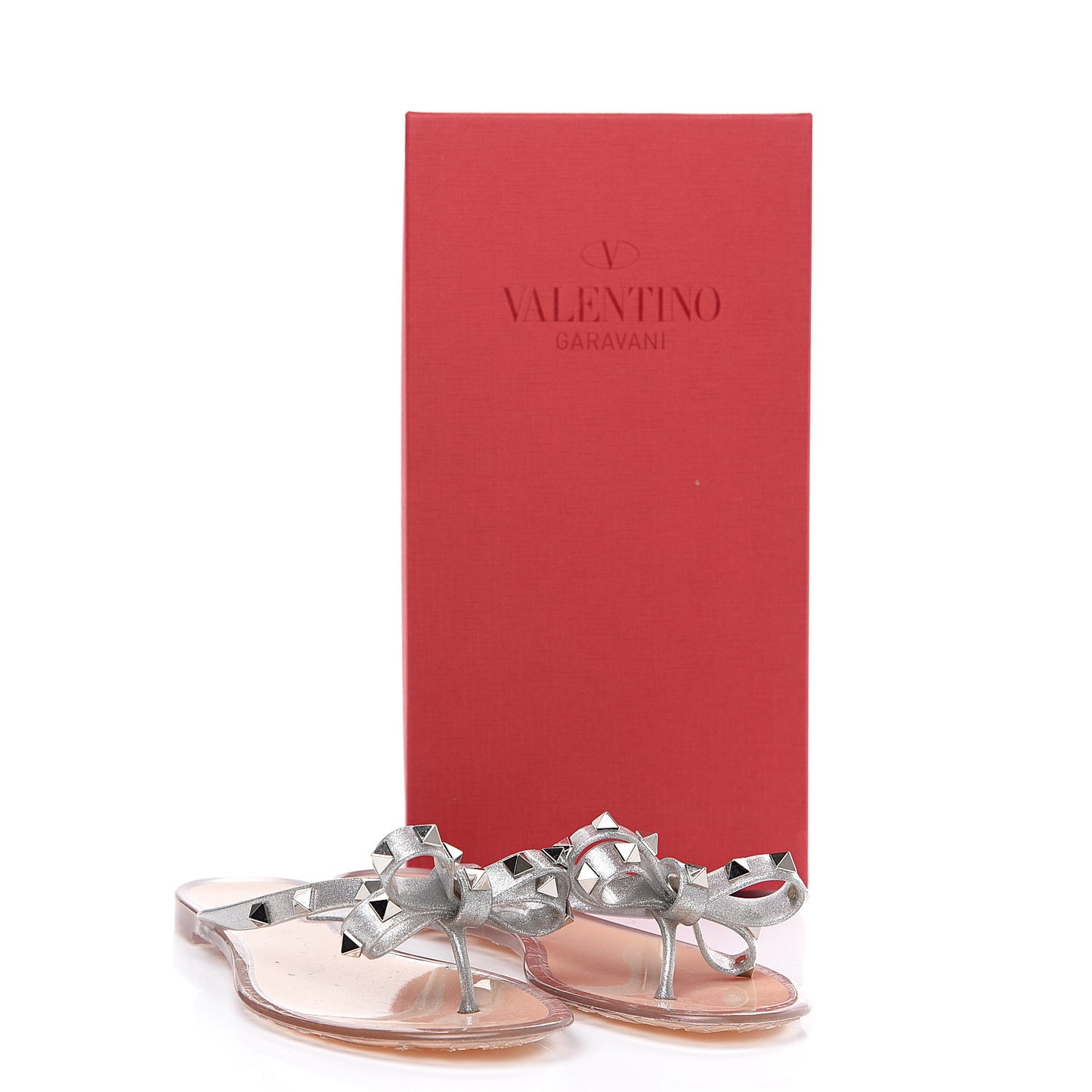 PVC Jelly Rockstud Bow Thong Sandals 38 Silver