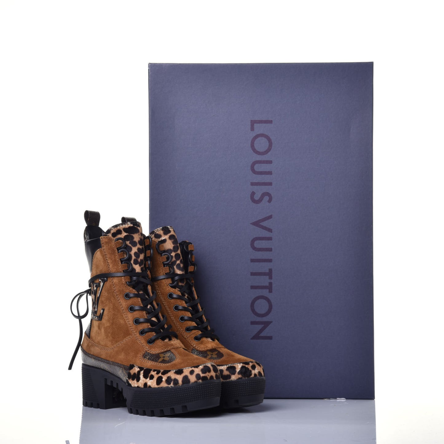 Suede Calfskin Monogram Laureate Platform Desert Boots 35 Cognac