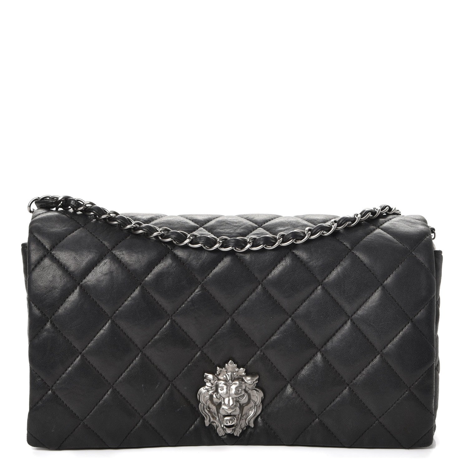 Chanel Lambskin Quilted Medium Leo Lion Flap Clutch Black 1 of 10