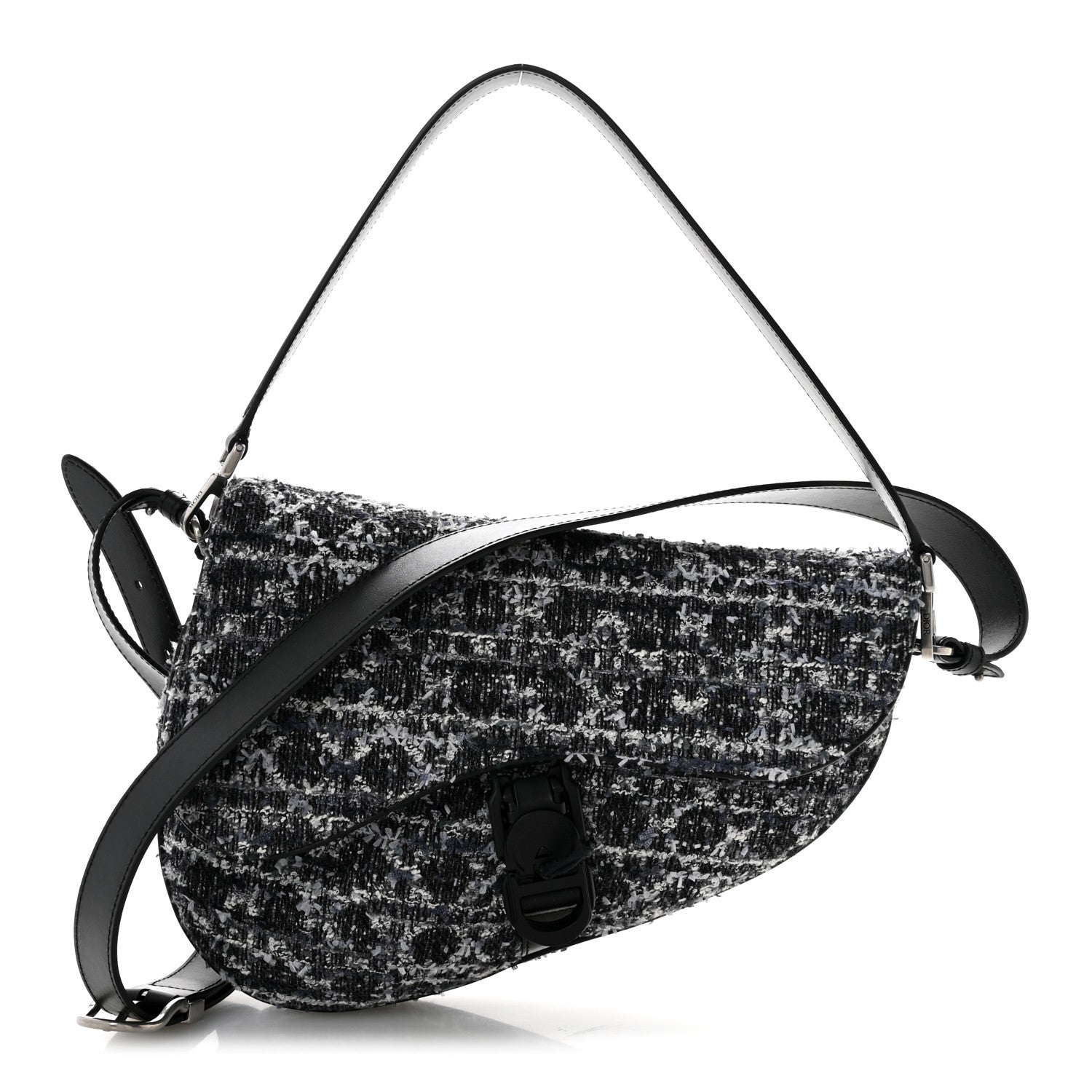 Christian Dior Tweed Saddle Bag Black Silver 1 of 15