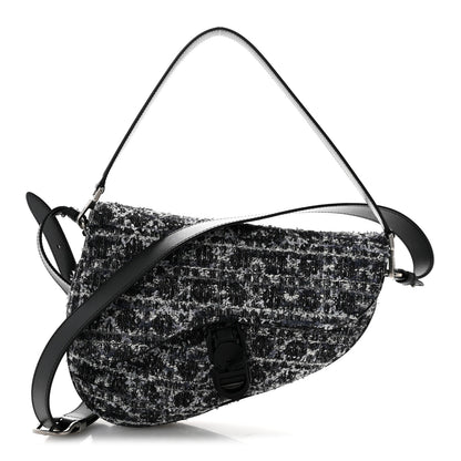 Christian Dior Tweed Saddle Bag Black Silver 1 of 15