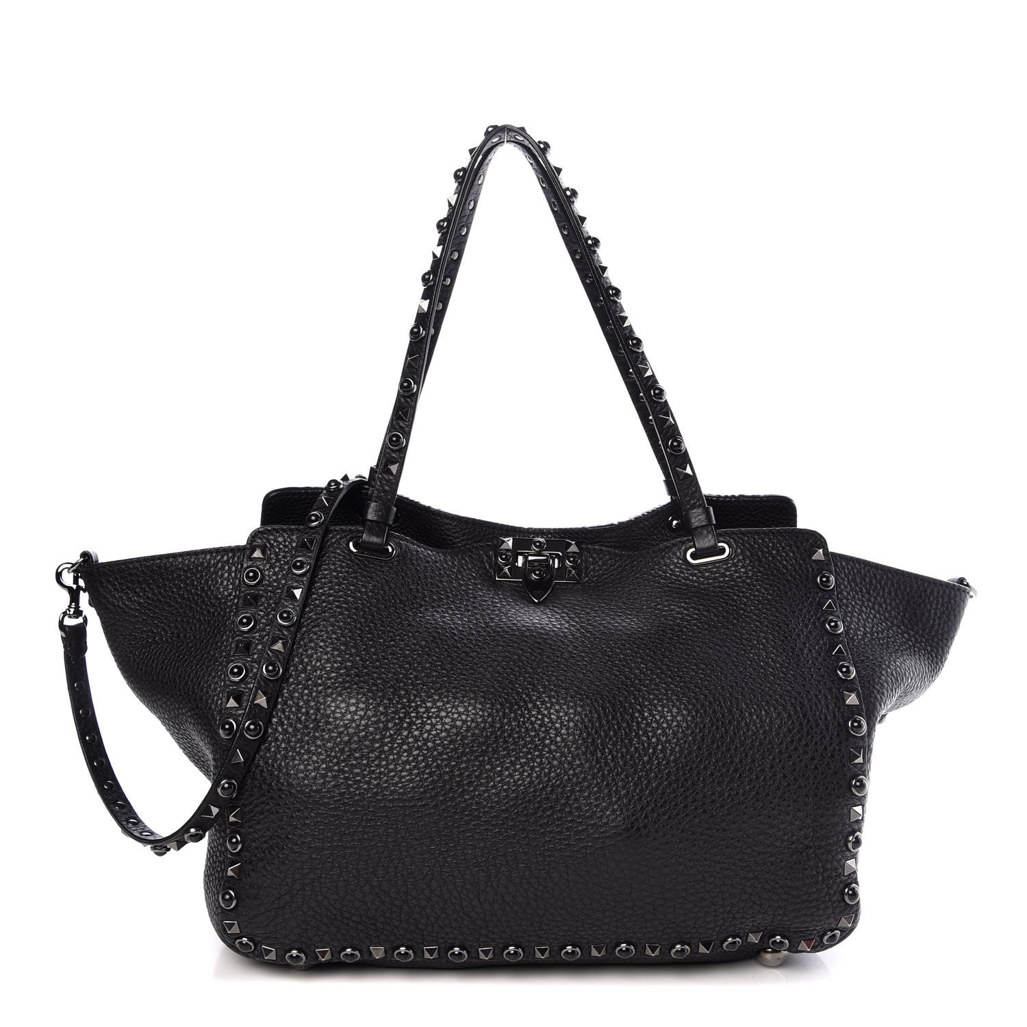 Valentino Garavani Grained Calfskin Onyx Medium Rockstud Rolling Tote Black 1 of 9