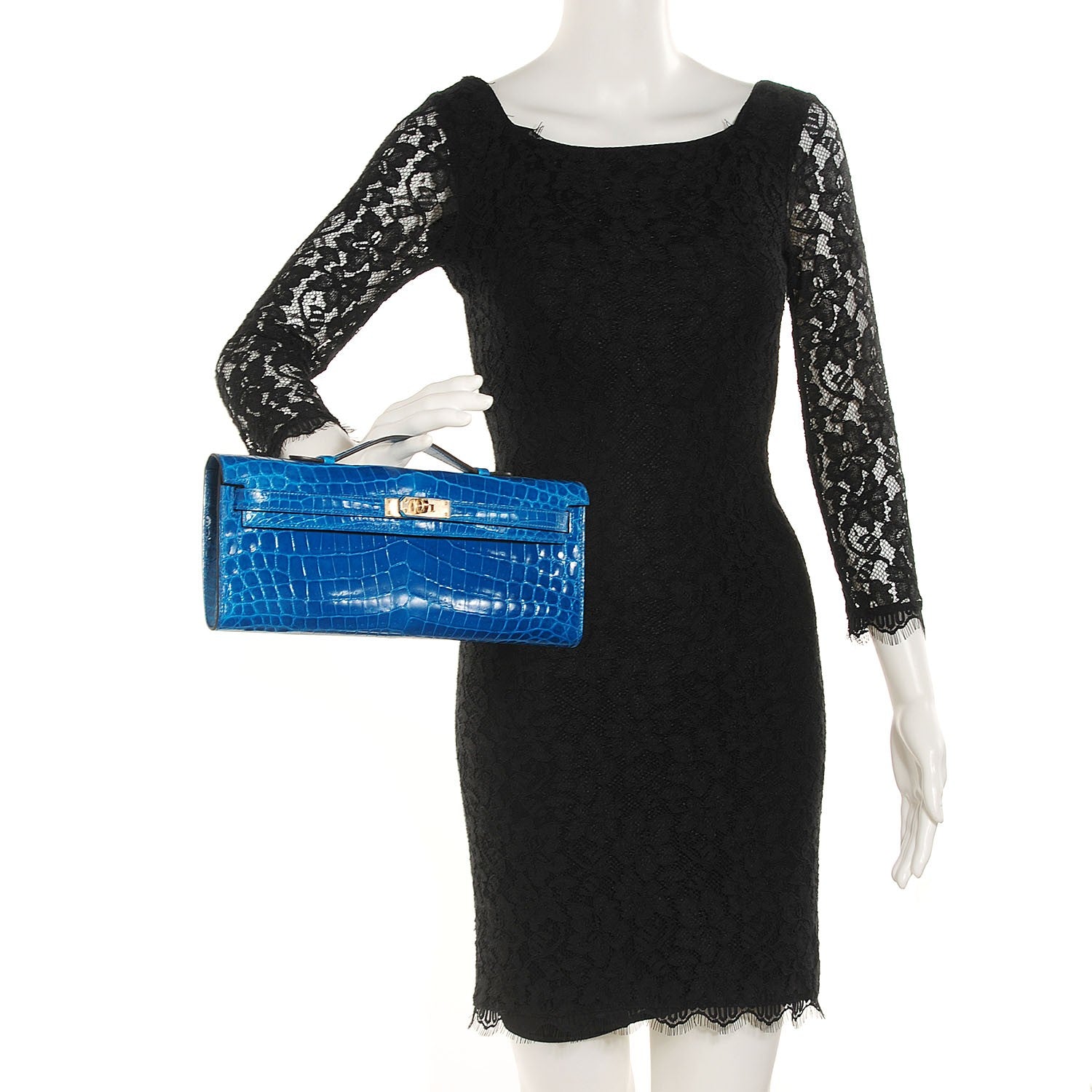 Hermes Shiny Niloticus Crocodile Kelly Cut Pochette Bleu Izmir 2 of 13