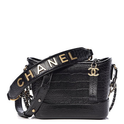 Chanel Calfskin Crocodile Embossed Small Gabrielle Cocodile Hobo Black 1 of 11