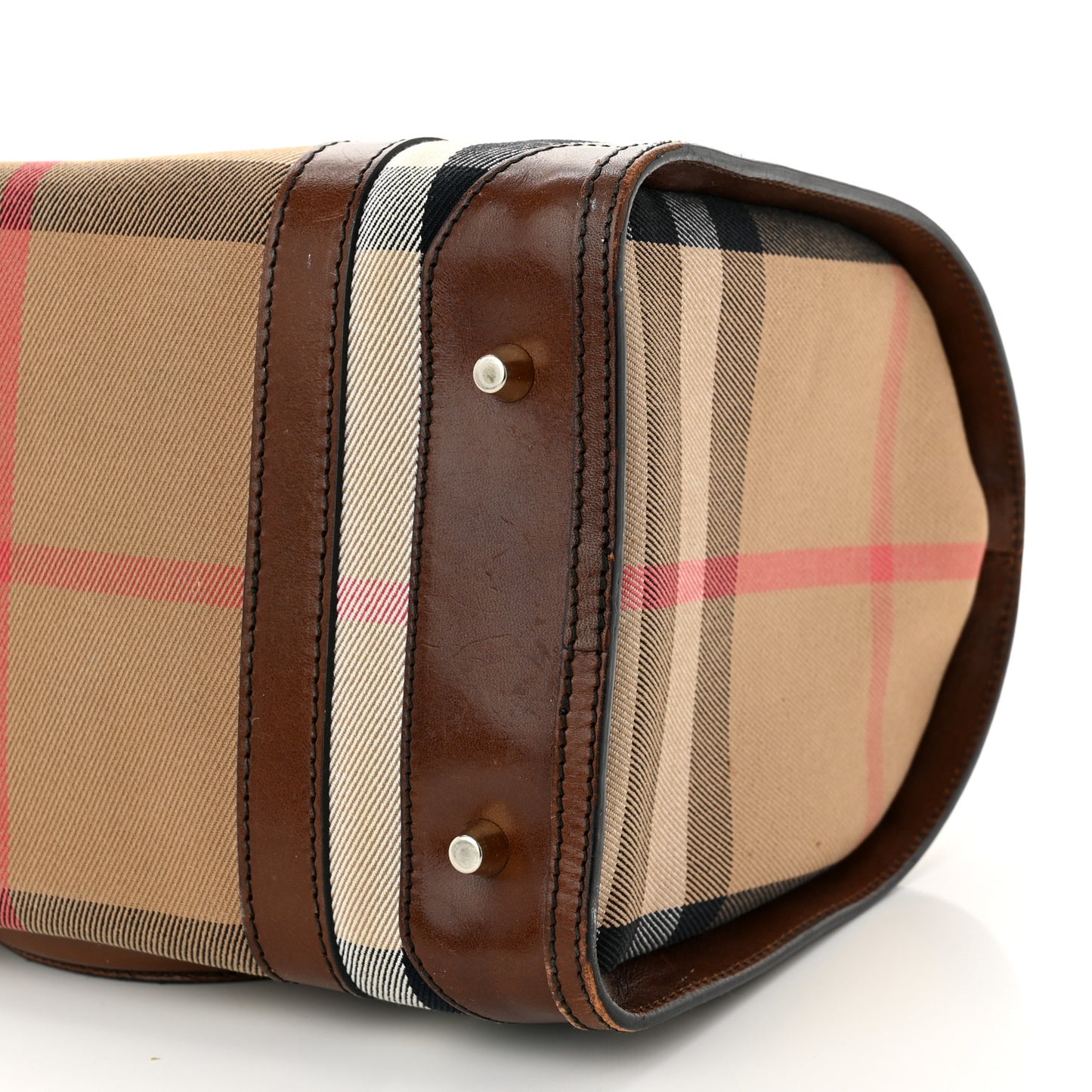 House Check Bridle Calfskin Small Bowling Bag Dark Tan