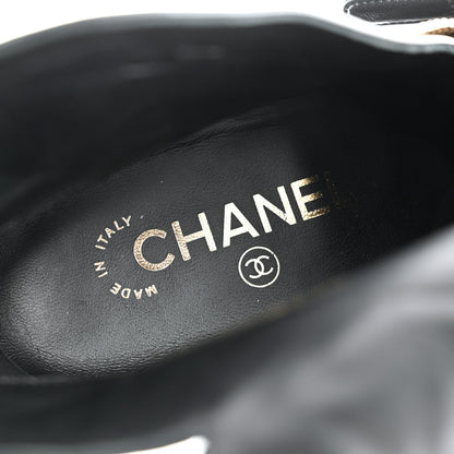 Chanel Lambskin Quilted Pearl CC Cap Toe Short Boots 37 Black 7 of 9