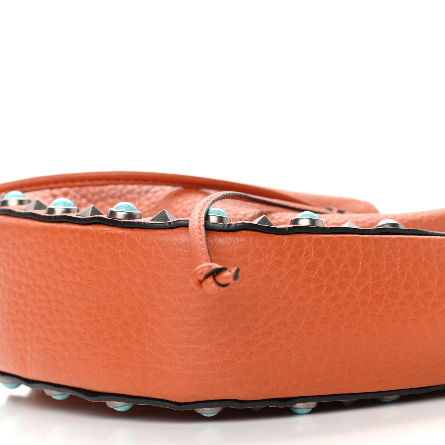 Valentino Garavani Grained Calfskin Turquoise Mini Rockstud Rolling Chain Strap Bucket Bag Orange 9 of 9