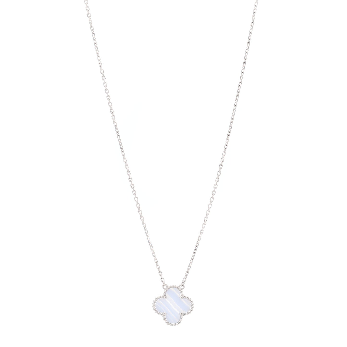 18K White Gold Chalcedony Vintage Alhambra Pendant Necklace