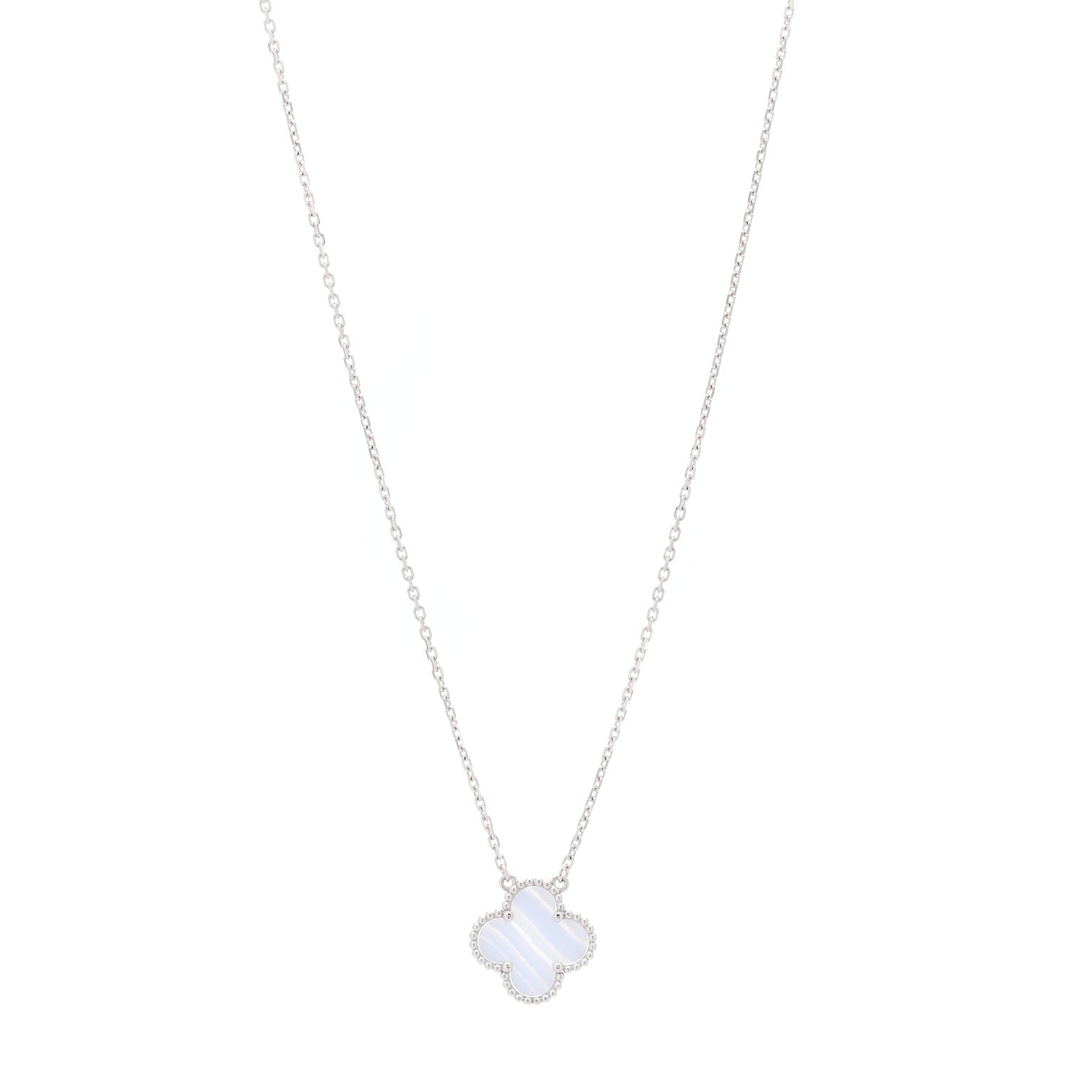 Van Cleef & Arpels 18K White Gold Chalcedony Vintage Alhambra Pendant Necklace 1 of 7