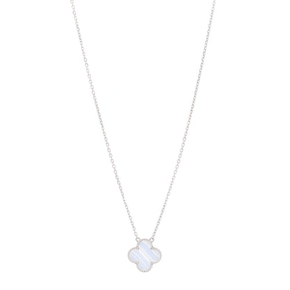 Van Cleef & Arpels 18K White Gold Chalcedony Vintage Alhambra Pendant Necklace 1 of 7