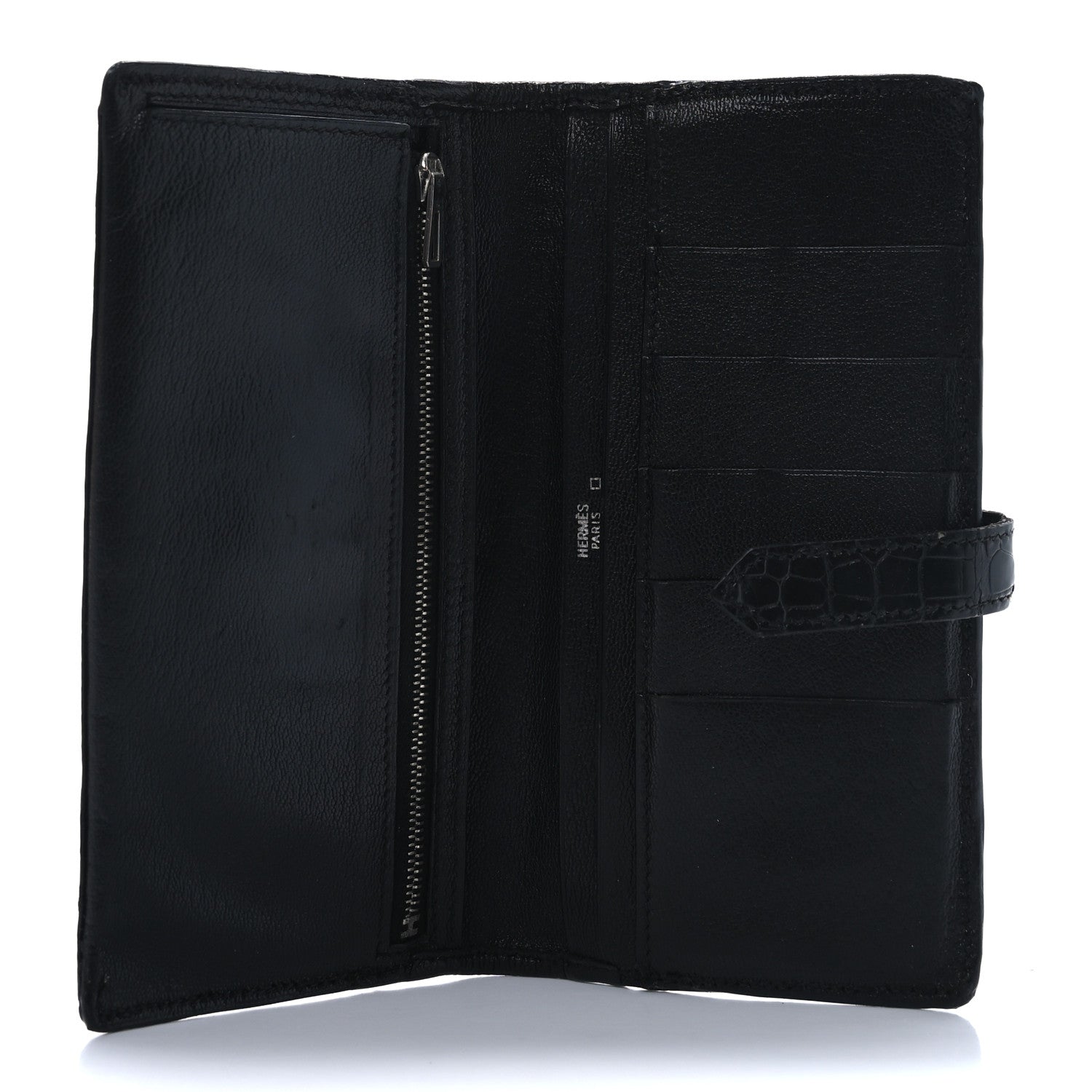 Hermes Shiny Alligator Bearn Gusset Wallet Black 5 of 11