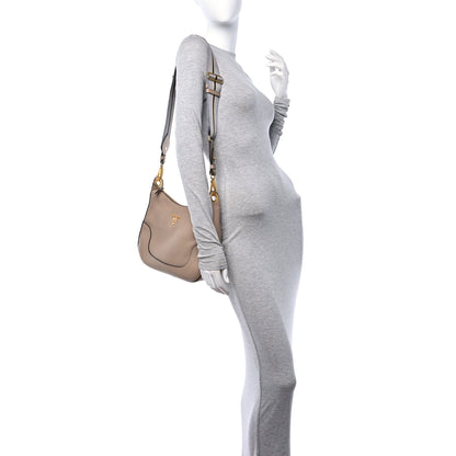 Prada Vitello Phenix Zippered Messenger Hobo Cammeo 2 of 13