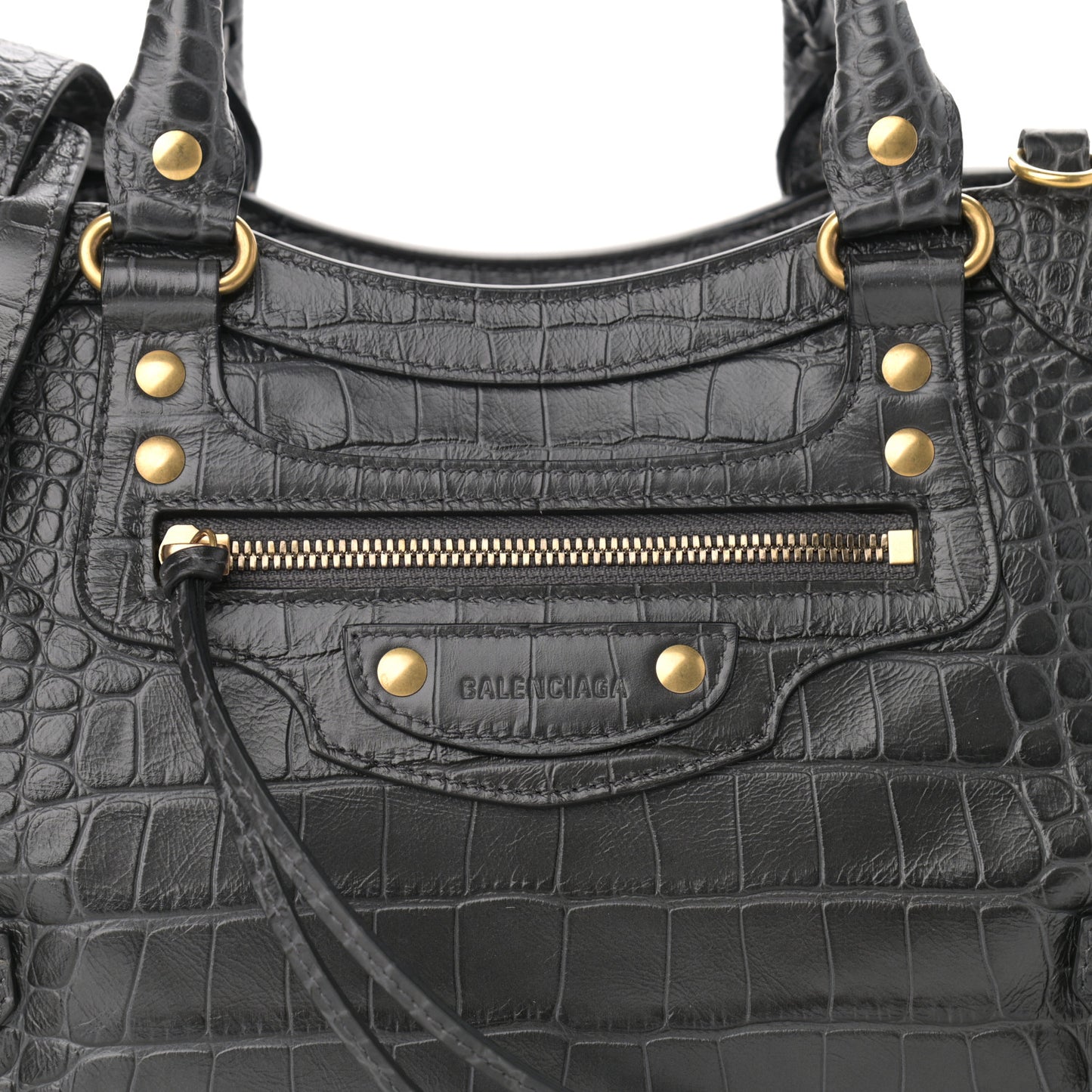 Extra Supple Calfskin Crocodile Embossed Neo Classic Gold Hardware S City Dark Grey