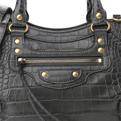 Balenciaga Extra Supple Calfskin Crocodile Embossed Neo Classic Gold Hardware S City Dark Grey 8 of 10