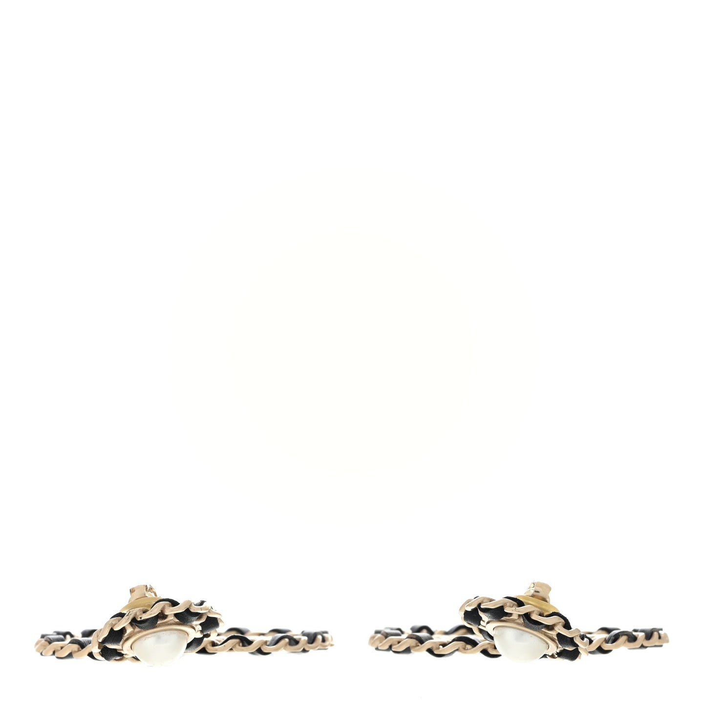 Pearl Lambskin Chain Logo Hoop Clip On Earrings Black Gold