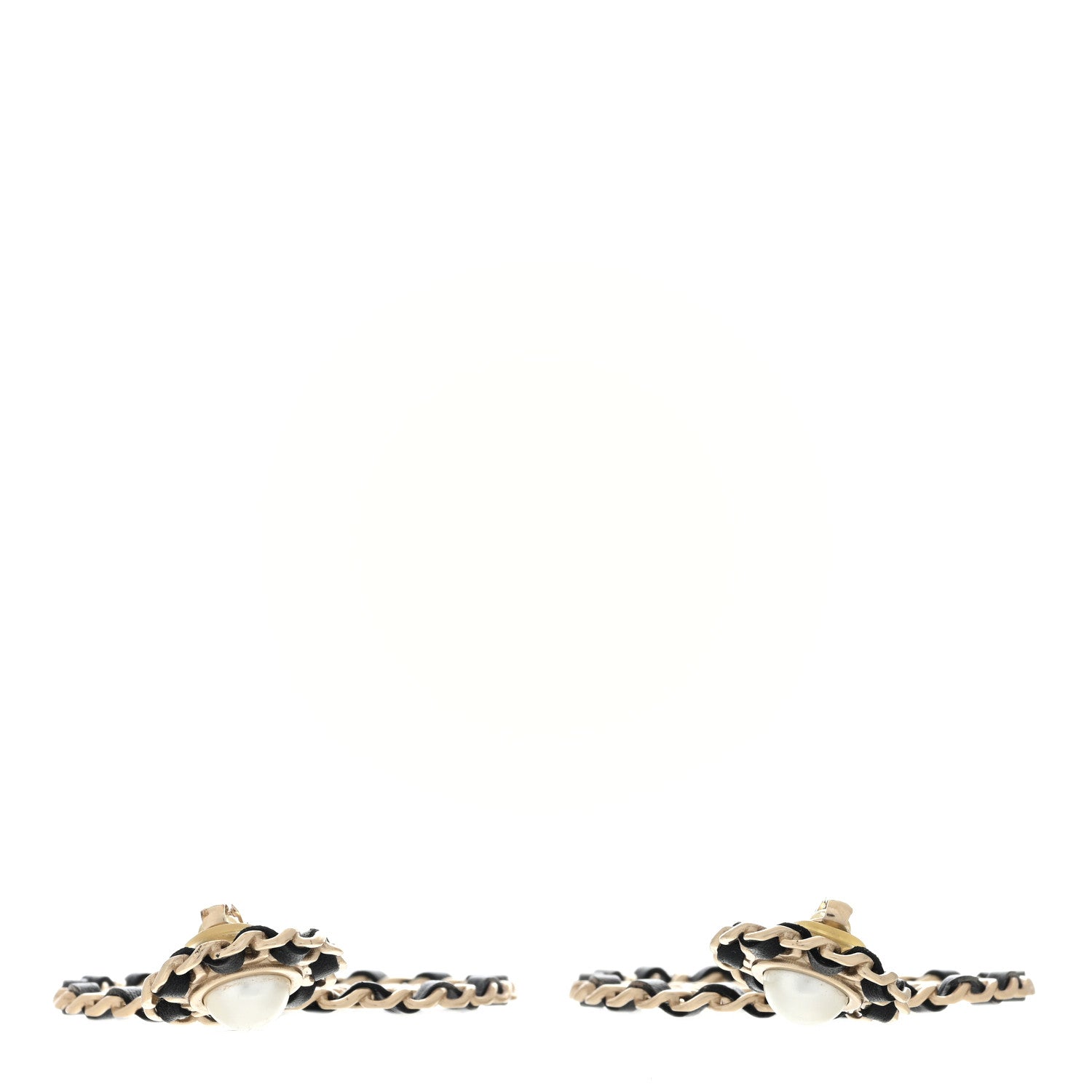 Chanel Pearl Lambskin Chain Logo Hoop Clip On Earrings Black Gold 3 of 4
