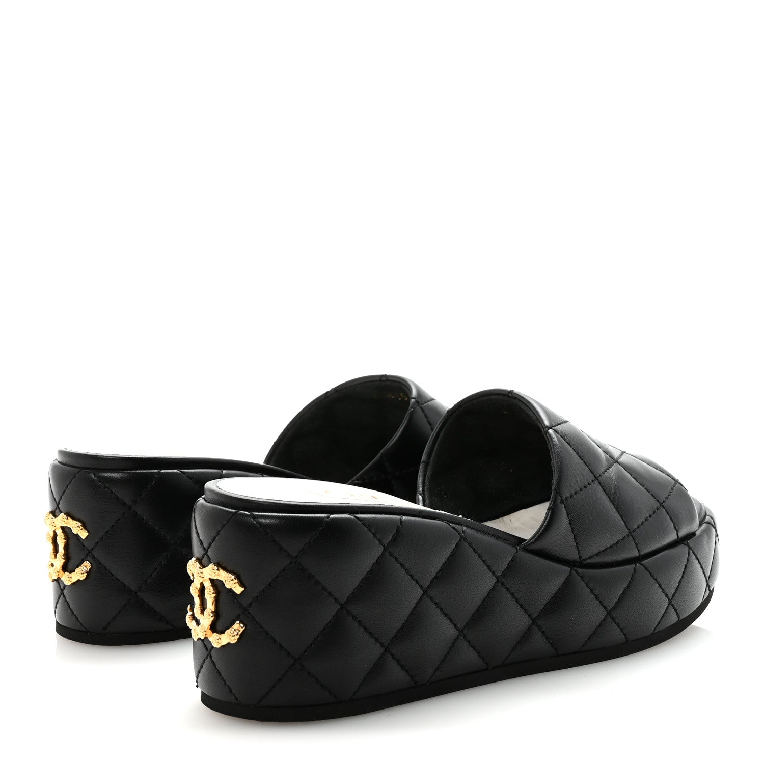 Chanel Lambskin Quilted Camelia CC Wedge Sandal Mules 40 Black 5 of 9