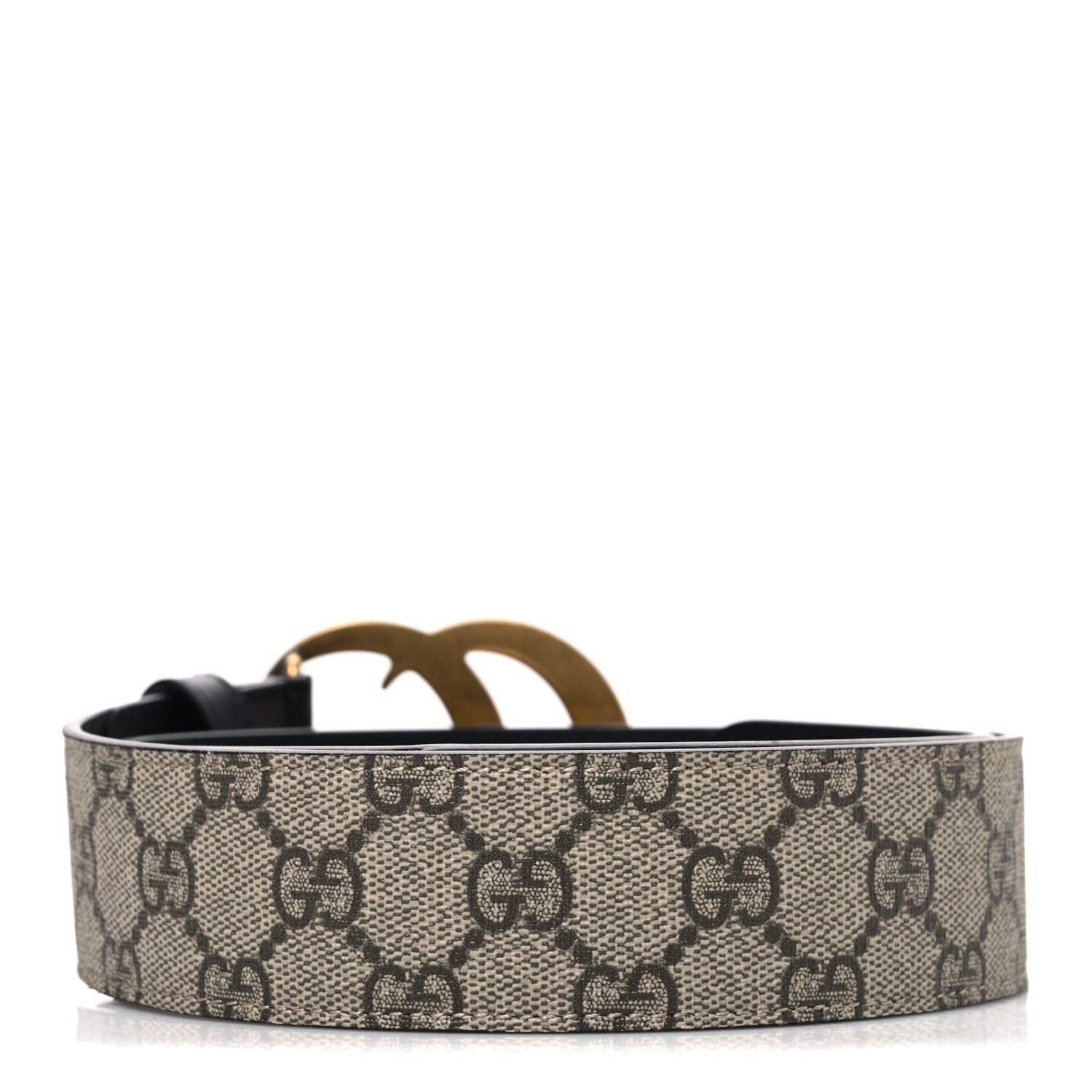 Gucci GG Supreme Monogram Matte Plutone Calfskin Double G 40mm Belt 75 30 Beige Ebony Black 2 of 5