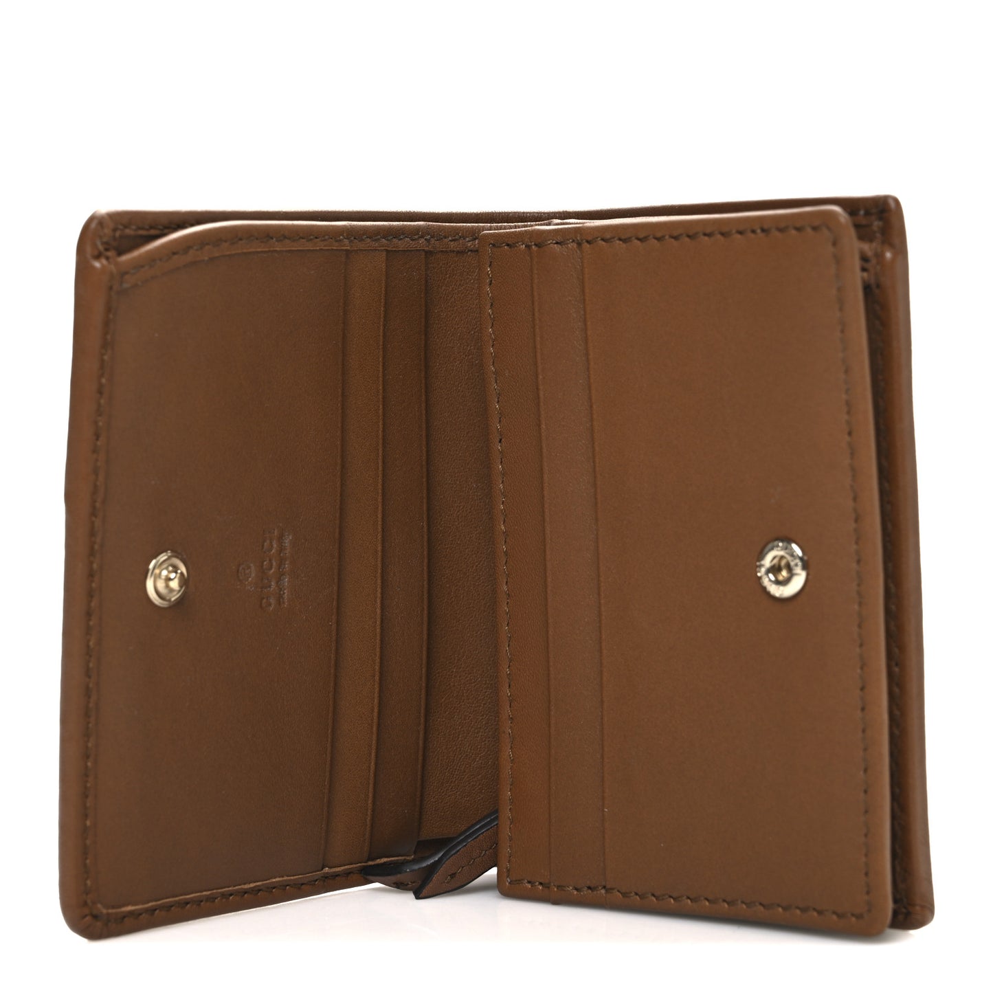GG Supreme Monogram Textured Calfskin Emblem Mini Wallet Beige Dark Brown