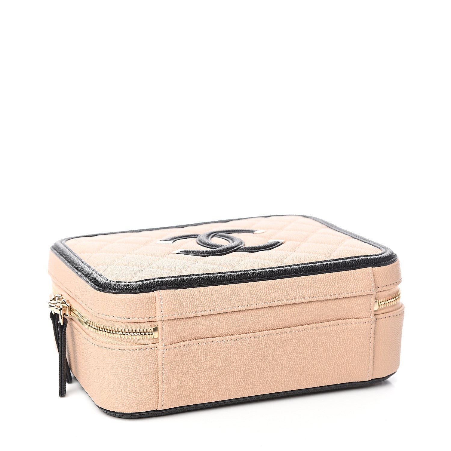 Chanel Caviar Quilted Medium CC Filigree Vanity Case Beige Black 3 of 9