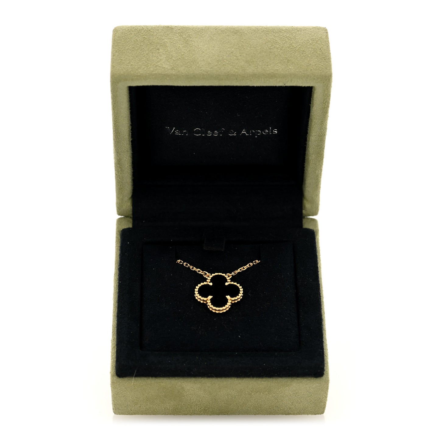 18K Yellow Gold Black Onyx Vintage Alhambra Pendant Necklace