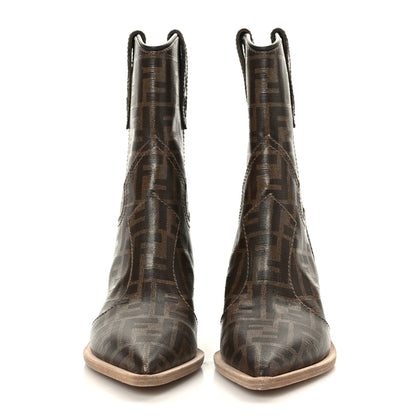 Fendi Glazed Fabric FF 1974 Cutwalk Ankle Boots 36 Mogano Panna 2 of 6