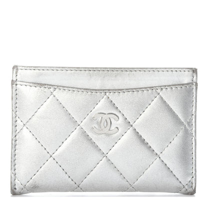 Chanel Metallic Lambskin Quilted CC Card Holder Silver 1 of 8