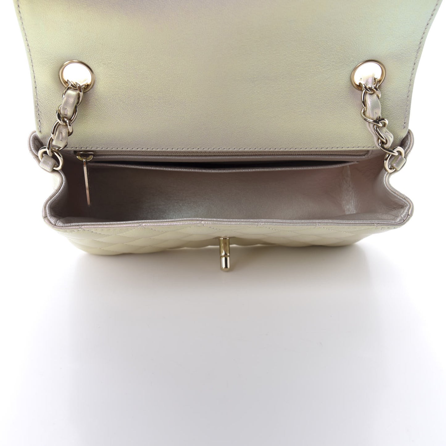 Iridescent Lambskin Quilted Mini Rectangular Flap Ivory
