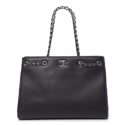 Chanel Calfskin Large Woven Chain Shopping Tote Black 1 of 11