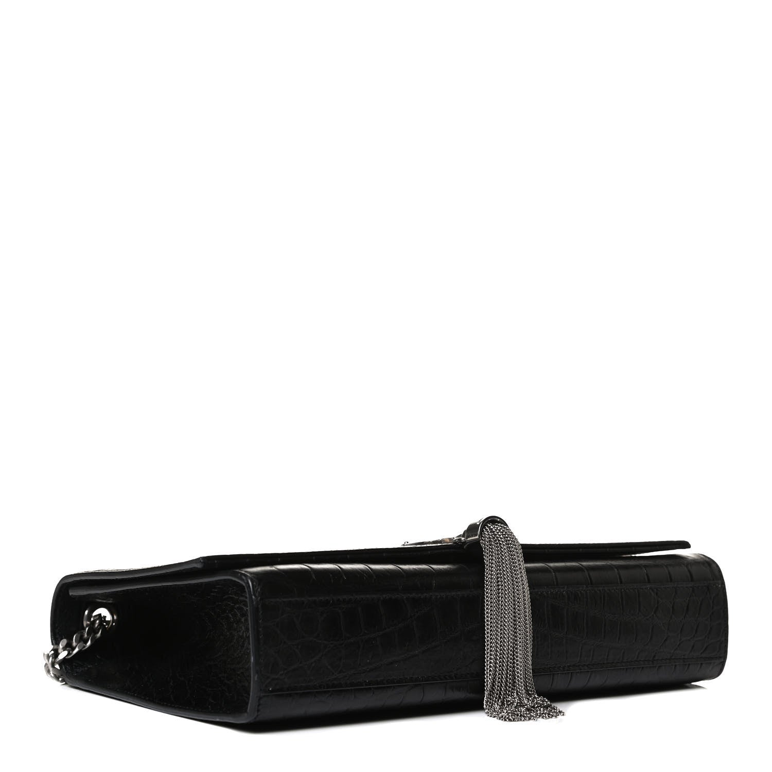 Saint Laurent Calfskin Crocodile Embossed Medium Classic Monogram Kate Tassel Satchel Black 4 of 13
