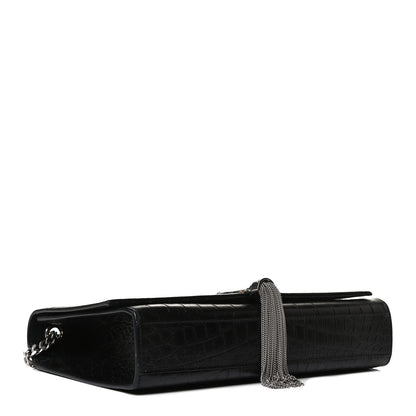 Saint Laurent Calfskin Crocodile Embossed Medium Classic Monogram Kate Tassel Satchel Black 4 of 13